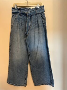 a.n.a a new approach wide leg crop high rise tie belt denim jeans size 8 new/tag